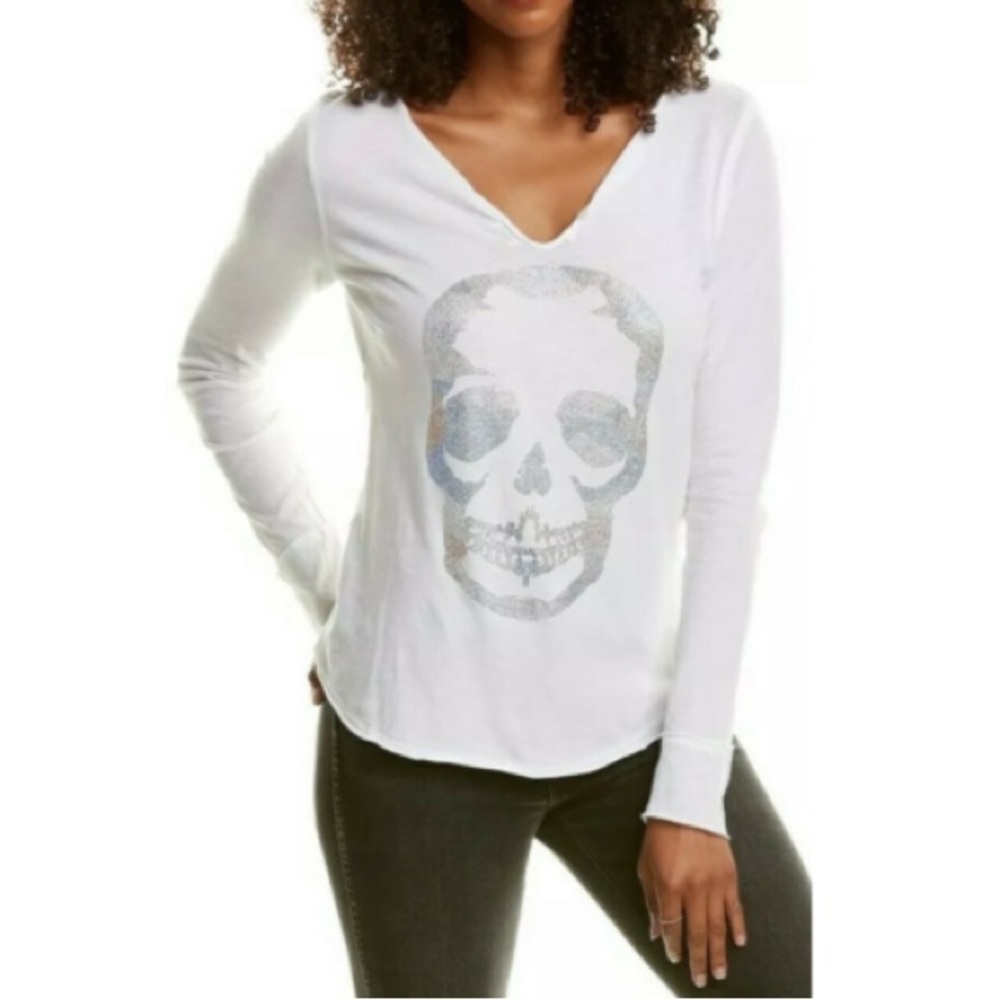 New with tags Zadig & Voltaire Tunisien Embellished Skull Long-Sleeve Shirt
